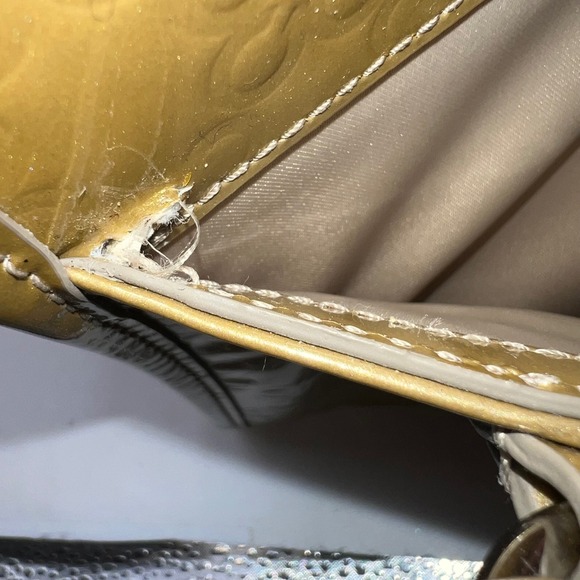 Coach Signature Embossed Patent Leather Satchel Handbag Gold Metallic - Picture 13 of 13